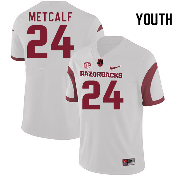 Youth #24 Tevis Metcalf Arkansas Razorbacks College Football Jerseys Stitched-White